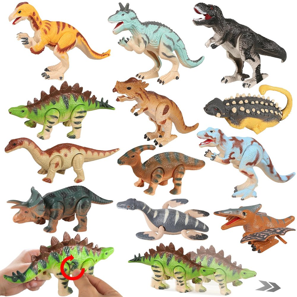 CIUGEO 12 PCS Wind Up Dinosaur Toys for Kids Ages 3 4 5 6 7 8, Bulk Windup Dinosaur Walking Swimming Jumping Flipping Clockwork Toys Stocking Stuffers for Kids Party Favors, Xmas Gifts