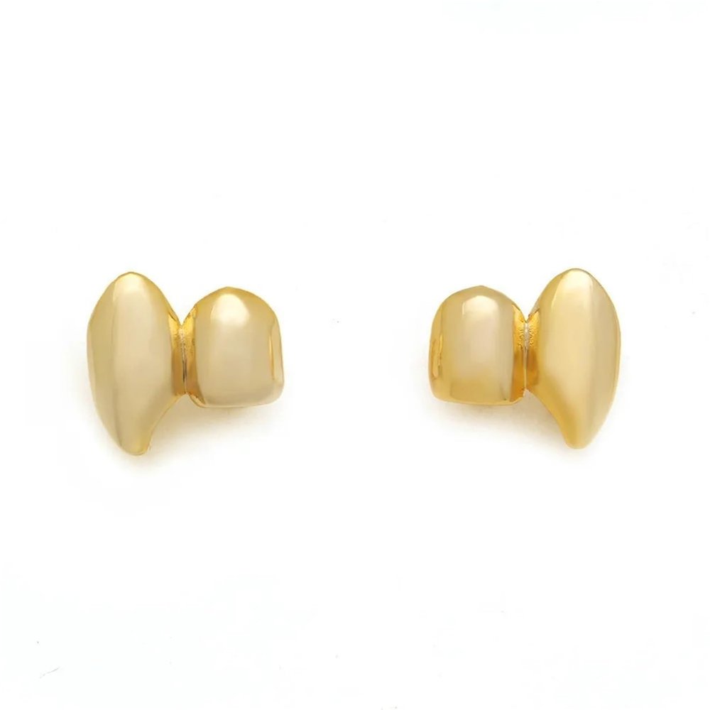 Gold Tooth Cap 10 PCS Double Glossy Hip-Hop Tooth Grills Halloween Gift Punk Jewelry Mouth Teeth For Teeth Mouth(Gold)