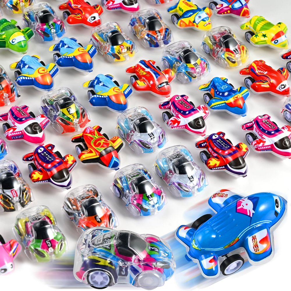 100 Pcs Mini Pull Back Cars and Airplanes Set, Assorted Racing Cars & Planes, Bulk Party Favors, Birthday Goodie Bag Fillers, Classroom Rewards, Carnival Prizes, Stocking Stuffers for Kids