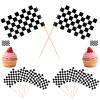 100Pcs Racing Checkered Flag Toothpicks, Double-Sided Black White Party Cake Toppers Flags on Wooden Sticks for Race Car Cupcakes Food Cocktails Racing Themed Party Decorations view 1