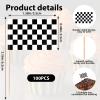 100Pcs Racing Checkered Flag Toothpicks, Double-Sided Black White Party Cake Toppers Flags on Wooden Sticks for Race Car Cupcakes Food Cocktails Racing Themed Party Decorations view 2