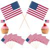 100 Pcs American Flag Toothpicks, USA Patriotic Double-Sided Decorative Flags on Wooden Sticks for 4th of July, Independence Day Parties, Cupcakes, Cocktails, Food and Party Decorations view 1