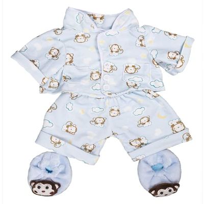 Blue Monkey Jammies with Slippers fit 14-18 Inch Plush Bear Outfit Soft Pajama Set for Stuffed Animals