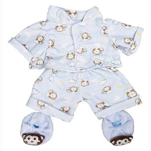 Blue Monkey Jammies with Slippers fit 14-18 Inch Plush Bear Outfit Soft Pajama Set for Stuffed Animals