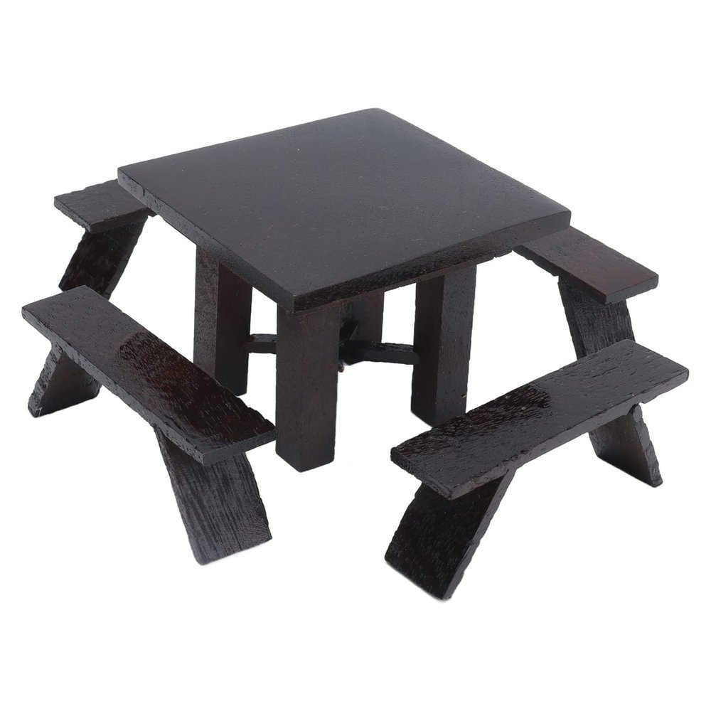 1:12 Table Wooden Pew Set, a Dining Table Furni, Blackwood Doll House with 4 Pewes, for Doll Li Room and ls