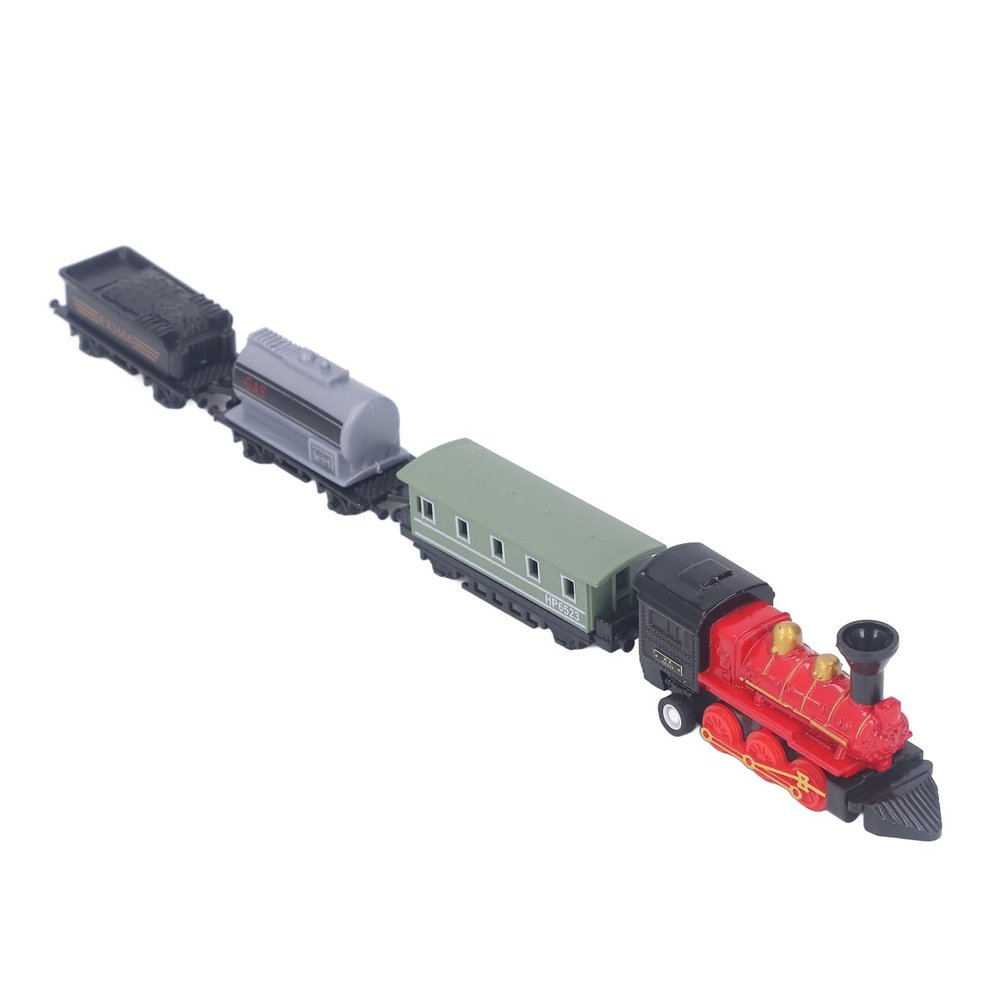 Aqur2020 Alloy Steam Train Model Toy, Vintage Design, Educational, Pull-Back, Red, 4 Pieces