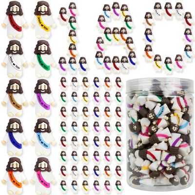 180 Pcs Little Jesus Figures Rubber Mini Jesus Figurines in Bulk Tiny Baby Jesus Loves You Figures With Bottle for Hide and Seek Easter Egg Fillers Egg Hunt Party Favors Gifts (10 Color*180)