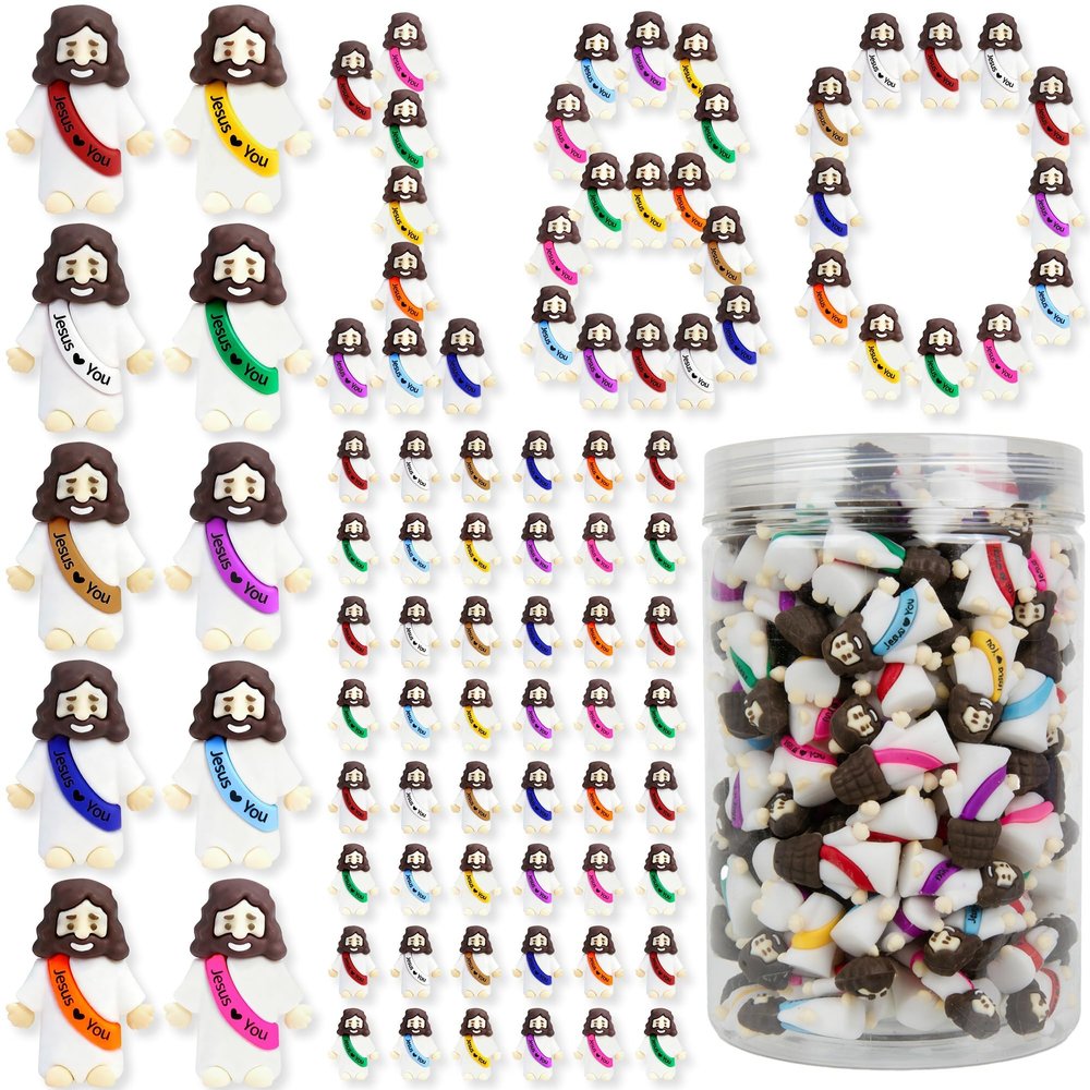 180 Pcs Little Jesus Figures Rubber Mini Jesus Figurines in Bulk Tiny Baby Jesus Loves You Figures With Bottle for Hide and Seek Easter Egg Fillers Egg Hunt Party Favors Gifts (10 Color*180)
