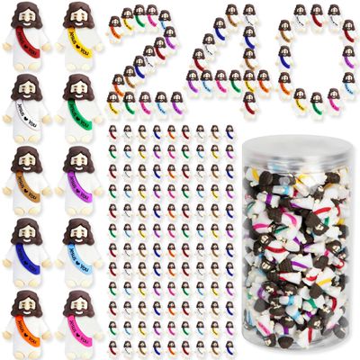240 Pcs Little Jesus Figures Rubber Mini Jesus Figurines in Bulk Tiny Baby Jesus Loves You Figures With Bottle for Hide and Seek Easter Egg Fillers Egg Hunt Party Favors Gifts (10 Color*240)