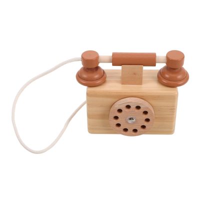 PERSELOSO Vintage Wooden Rotary Phone for Interactive Retro Telephone Model with Rotary Dial Pretend Play Ornament for Birthday Party Favor and Fun