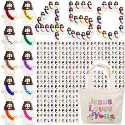450 Pcs Little Jesus Figures Rubber Mini Jesus Figurines in Bulk Tiny Baby Jesus Loves You Figures With Canvas Bag for Hide and Seek Easter Egg Fillers Egg Hunt Party Favors Gifts (10 Color*450)