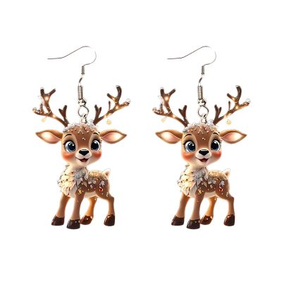 Christmas Earrings Cartoon Deer Drop Dangle Earrings for Women Exquisite Acrylic Animal Earrings Xmas Holiday Costume Jewelry Fashion Accessories (Cartoon Deer)