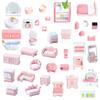 42 Pcs 1:48 Scale Miniature Pink Furniture Set DIY Craft Decor Includes Bathroom (Bathtub/Toilet), Bedroom (Bed/Wardrobe), Living Room (Sofas) for Mini House view 1
