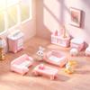42 Pcs 1:48 Scale Miniature Pink Furniture Set DIY Craft Decor Includes Bathroom (Bathtub/Toilet), Bedroom (Bed/Wardrobe), Living Room (Sofas) for Mini House view 3
