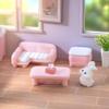 42 Pcs 1:48 Scale Miniature Pink Furniture Set DIY Craft Decor Includes Bathroom (Bathtub/Toilet), Bedroom (Bed/Wardrobe), Living Room (Sofas) for Mini House view 4