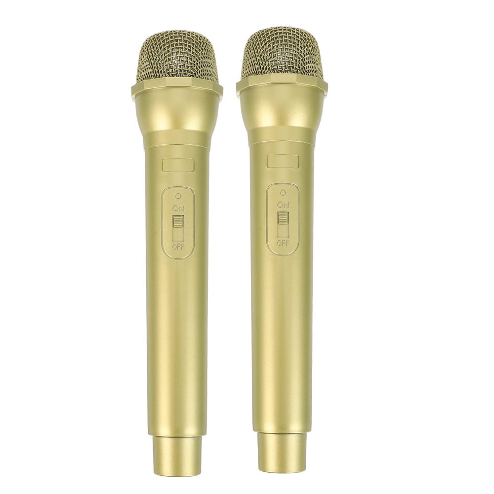 HEANUJJ 2pcs Microphone Prop for Kids: Halloween Pretend Play Toy - Fake Plastic Mic - Simulate Speech Practice Fake Mic for Christmas Karaoke Costume Birthday Party (Gold)