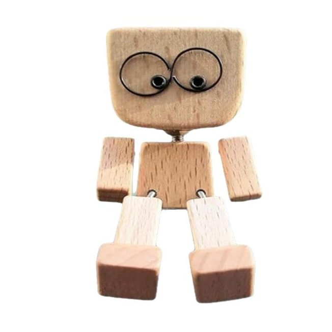Shaking Wooden Man Funny Wooden Table Decoration with 12 Expressions.mueca de Madera con 12 expresiones magnticas, mueca de Madera hecha a Mano para decoracin de tablero de automvil,
