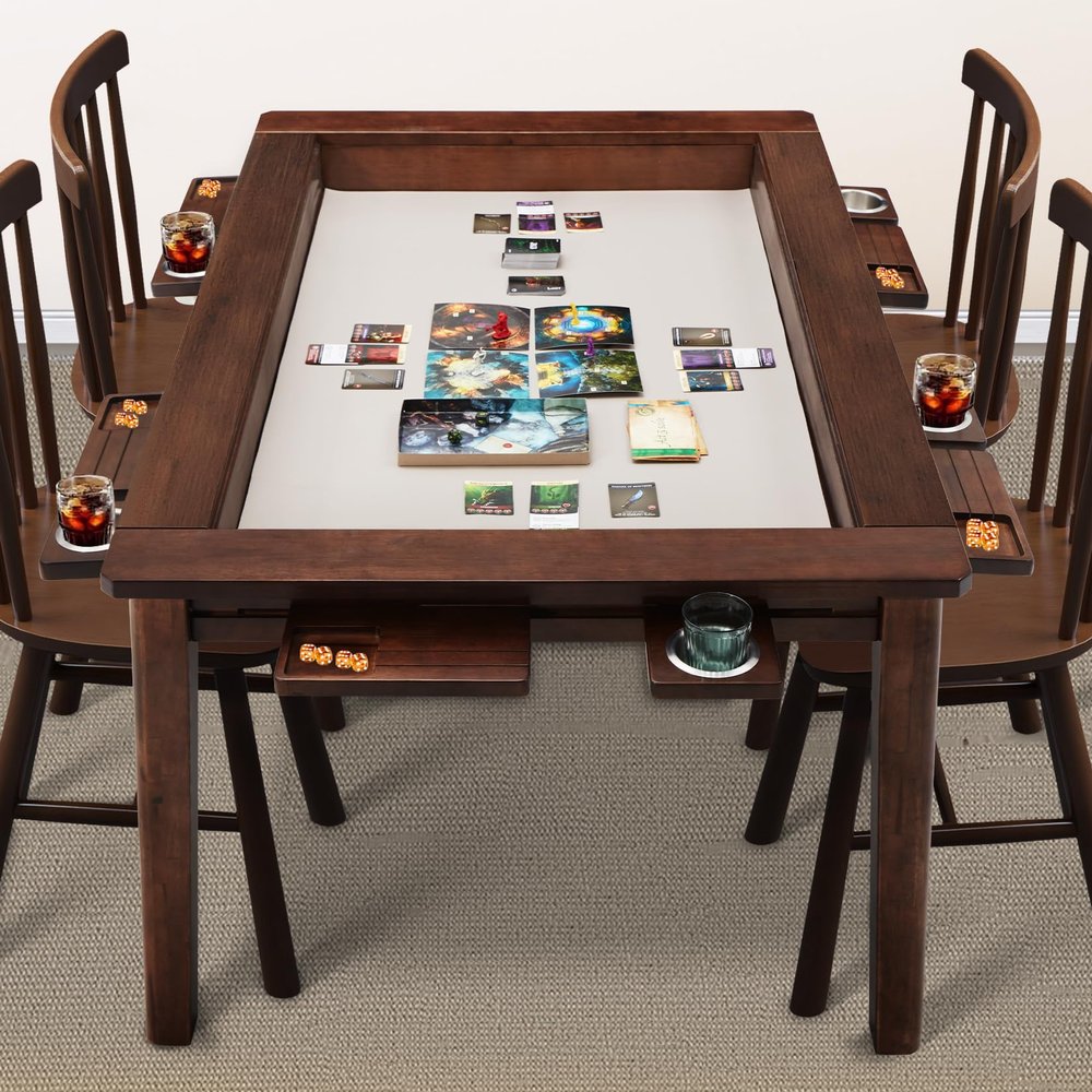 ACIPENSER Board Game Table with Removable Table Top,Seats 4 to 6 Players with 54x31in Gaming Area, Includes Play Mat, Detachable Cup Holders& Trays,Convertible Game/Dining Puzzle TableWarm Walnut