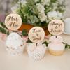 12 PCS Rustic Wedding Cupcake Toppers in Wood Mr & Mrs Wedding Cupcake Decorations view 4
