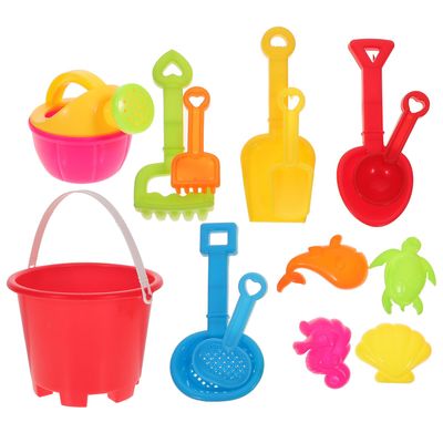 TOYANDONA Beach Sand with Plastic Bucket Shovels Molds and Mesh Bag for Outdoor Summer Play for Interaction and Sandbox Fun Random Color