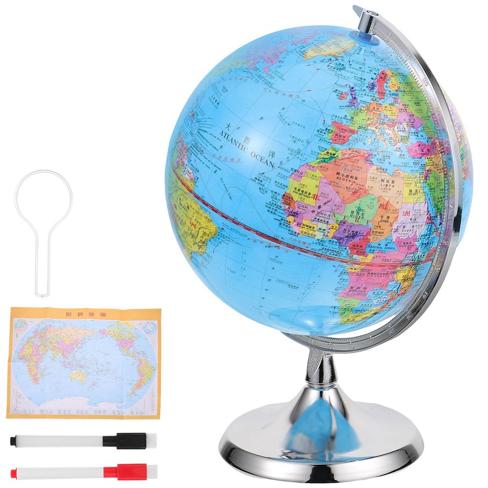 Alipis Plastic Globe for Learning Geography with Rotating Desktop Earth Map Educational Model Featuring Oceans Countries Major Cities for Students and Office Decoration