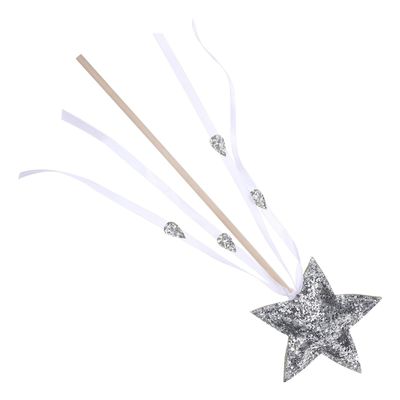 BESPORTBLE Star Topper Fairy Wand with Ribbon Lightweight Star-Shaped Stick for Birthday Parties Stage Performances and Cosplay Reusable Silver Novelty Accessory for Women