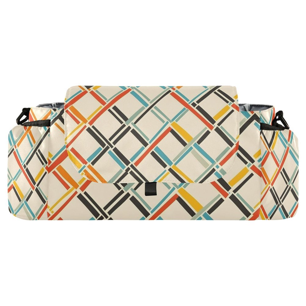 CZXW Baby Stroller Bag Geometric Modern Print Stroller Caddy Organizer Bag with Adjustable Straps Non-slip Hook Large Storage for Strollers