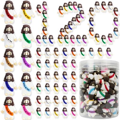 120 Pcs Little Jesus Figures Rubber Mini Jesus Figurines in Bulk Tiny Baby Jesus Loves You Figures With Bottle for Hide and Seek Easter Egg Fillers Egg Hunt Party Favors Gifts (10color120)
