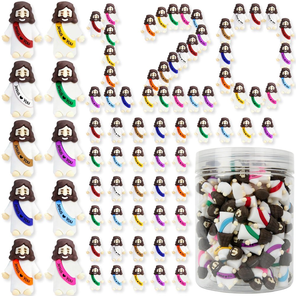 120 Pcs Little Jesus Figures Rubber Mini Jesus Figurines in Bulk Tiny Baby Jesus Loves You Figures With Bottle for Hide and Seek Easter Egg Fillers Egg Hunt Party Favors Gifts (10color120)