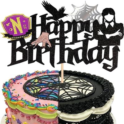 1Pack Addams Happy Birthday Cake Topper - Spider Web Thing Hand Girl Cake Decoration Addams Birthday Party Supplies For Kids And Fans Of The Iconic Character
