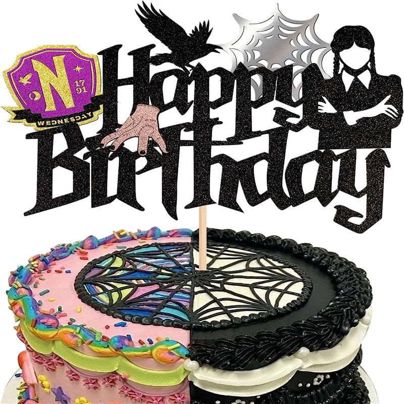 1Pack Addams Happy Birthday Cake Topper - Spider Web Thing Hand Girl Cake Decoration Addams Birthday Party Supplies For Kids And Fans Of The Iconic Character