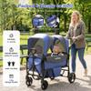 Stroller Wagon for 2 Kids, All-Terrain Wagon Stroller with Foldable, Adjustable Double Push Pull Handle, Large Storage Bag,Removable Canopy, Deep Blue view 3