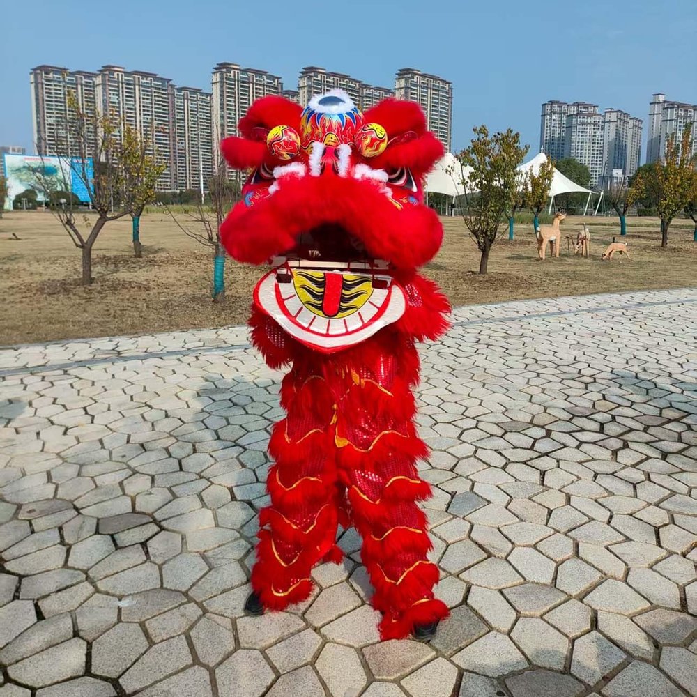 12 in Lion Dance Mascot Costume Chinese Traditional Dragon And Lion Dance for Height 130-180cm, Various Festivals, Carnivals, New Year's Day(Red,Small style)