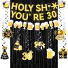 20pcs 30th Birthday Decorations for Him, Happy 30th Birthday Decorations Include 30th Birthday Banner Hanging Swirls Foil Fringe Curtain for Women Men Black and Gold 30th Birthday Decorations view 1