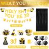 20pcs 30th Birthday Decorations for Him, Happy 30th Birthday Decorations Include 30th Birthday Banner Hanging Swirls Foil Fringe Curtain for Women Men Black and Gold 30th Birthday Decorations view 2