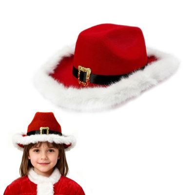 Alvivi Kids Western Santa Hat with Real Jingle Bells Adjustable Chin Strap for Secure Fit Fun Christmas Party Hat Red One Size