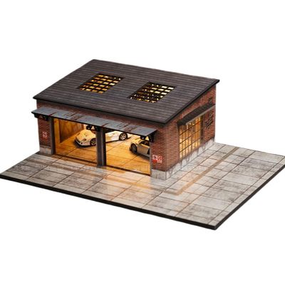 1:64 Diorama Japanese Building Garage, LED Parking Lot Scene Display Case