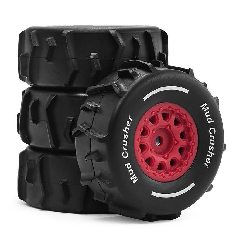 4Pcs Wheel Hub Tires 72mm*26mm Compatible with ARRMA 1/16 Mojave GROM RC Short Course Truck (Red)