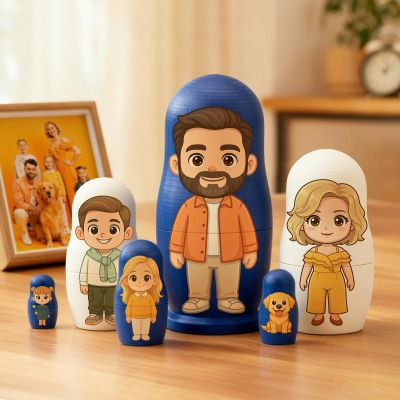 Soview Personalized Photo Nesting Dolls Family Custom Portrait Russian Nesting Doll Set Customize Matryoshka Dolls Gift for Christmas Famliy Couple Unique Home Desk Decor (Personalized Doll)