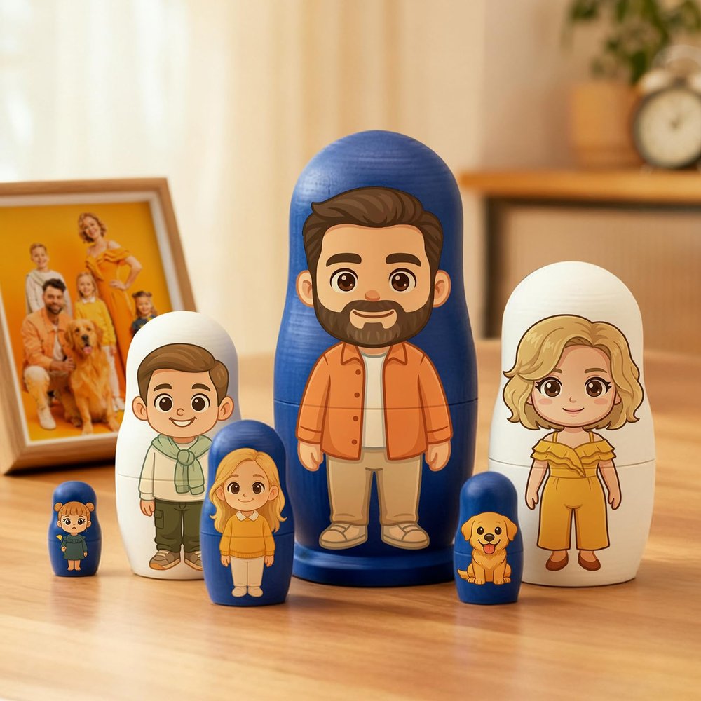 Soview Personalized Photo Nesting Dolls Family Custom Portrait Russian Nesting Doll Set Customize Matryoshka Dolls Gift for Christmas Famliy Couple Unique Home Desk Decor (Personalized Doll)