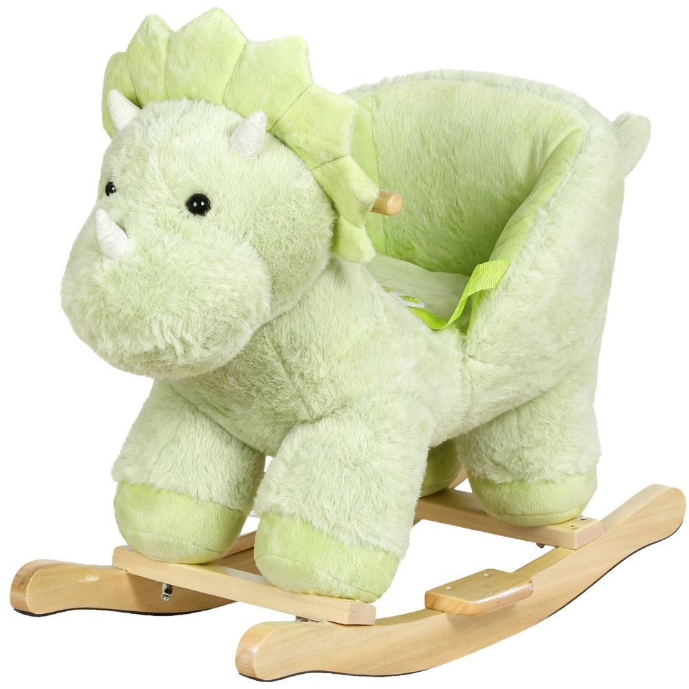 Baby Rocking Horse with Music, Plush Green Dinosaur Riding Horse for Toddlers 1-3 Years, Wooden Rocking Horse Ride-on Toy Rocking Animals for Baby Boys and Girls, Dino Rocker Christmas Birthday Gift