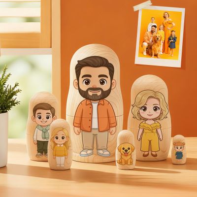 Soview Personalized Portrait Nesting Dolls Custom Photo Russian Nesting Dolls Family Set Customizable Photo for Mom Grandma Parents Customize Matryoshka Dolls Unique Home Decor
