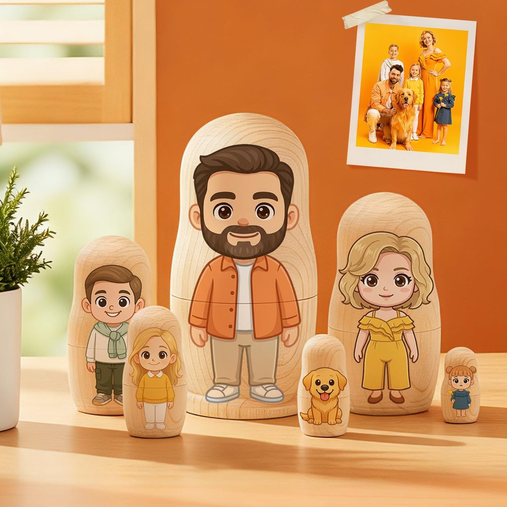 Soview Personalized Portrait Nesting Dolls Custom Photo Russian Nesting Dolls Family Set Customizable Photo for Mom Grandma Parents Customize Matryoshka Dolls Unique Home Decor