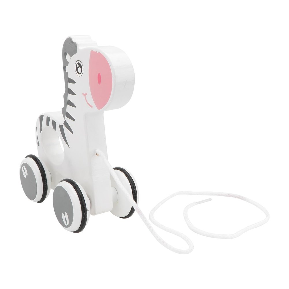 JOINPAYA Wooden Pull Cartoon Animal Zebra Traction Cart for Safe Material Walking Pull Along for Fun Educational Play