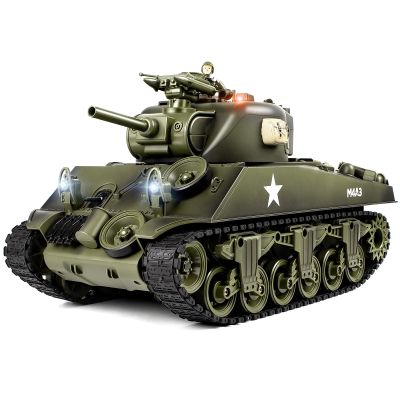 DBshoot 1/18 M4A3 Sherman RC Tank, Smoke, LED Light, Sound, 15 Channel Remote Control Tank, Army Toys with Recoil Force, 60 Minutes Playing Times, Excellent Gift for Kids and Adults Collectors.