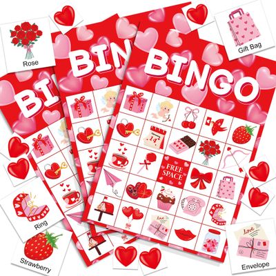 Fairooth 32 Players Valentines Day Bingo Cards for Kids Adults Valentine Party Game Cards Valentines Bingo Game Crafts for School Classroom Family Games Large Group Activity Valentine Party Supplies