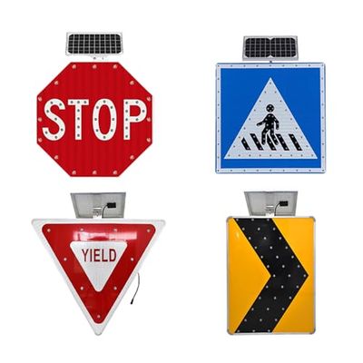 Solar Powered LED Traffic Sign 24in Octagon - Red Blinking LED, IP65 Waterproof, Reflective Film, Customize for Highways & Pedestrian Crossings - Durable Aluminum