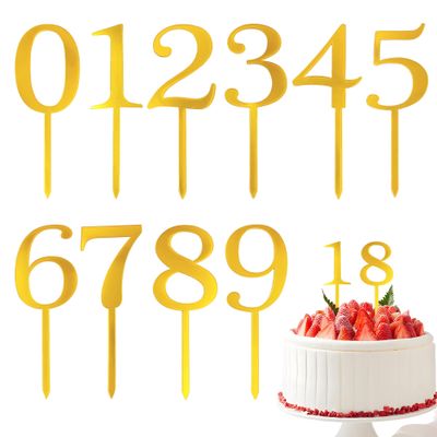 10Pcs Gold Acrylic Number Cake Toppers0-9 Set Gold Number cake decorations Personalized Cake Decors for Birthday Parties Anniversary