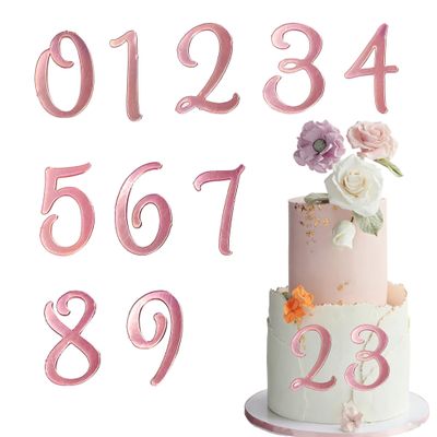 10-Piece Rose Gold Number Cake Topper Rose Gold Mirror Acrylic Number Cake Side Decoration 0-9 DIY cake decor suitable for Birthday Parties Anniversaries and Various Events