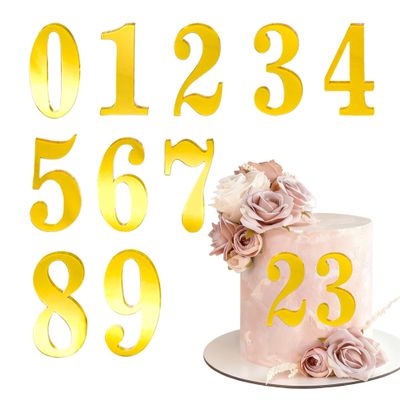 0-9 Acrylic Number Cake Decor - 10 Gold Number DIY Cake Toppers - Personalized decorations suitable for birthday parties, anniversaries, and various events.